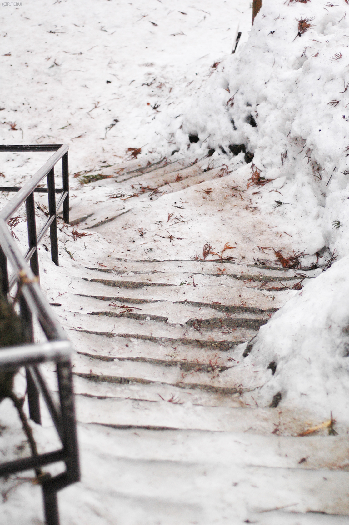 雪に埋まる階段