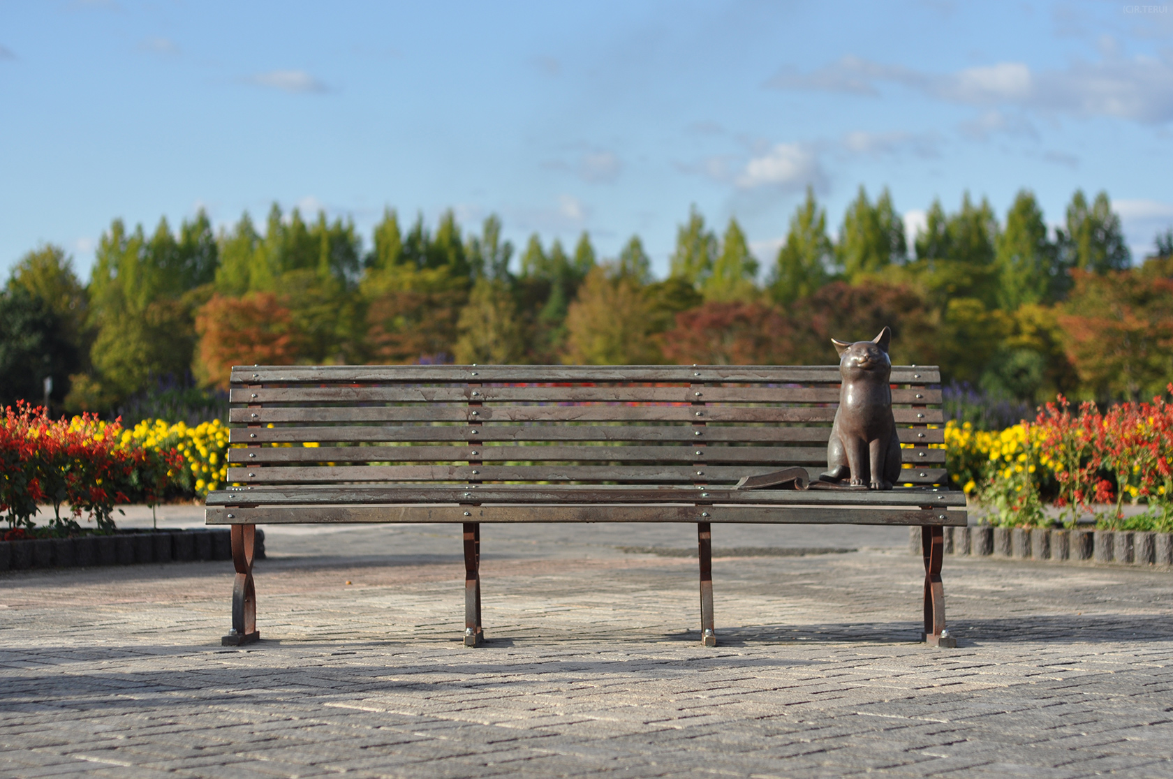七北田公園　写真10　ベンチ　彫刻のある広場